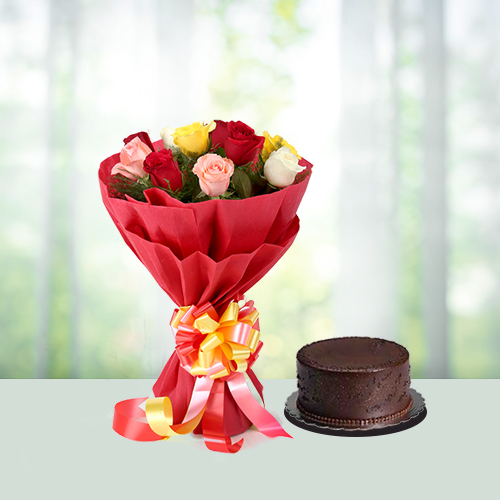 10 Mix roses & Chocolate Cake 