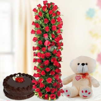 12 Red Carnations with 1 kg Pineapple cake - Valentine Day Gifts to India