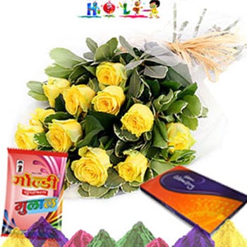 Yellow Roses N Celebration-Holi