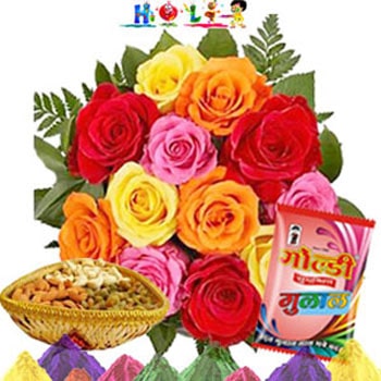 Holi Gift-Mix Roses N Dryfruits 