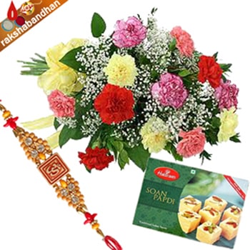 Rakhi-Carnations and Soan Papdi Combo 