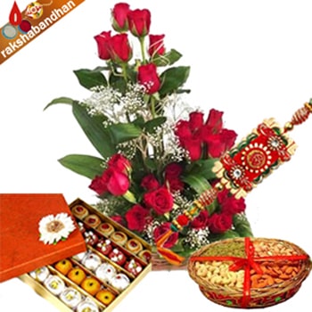 Rakhi with Flowers Dryfruits and Sweets