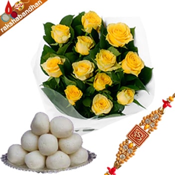 Rasgulla with Yellow Roses for Rakhi