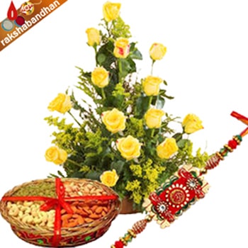 Rakhi Dryfruits and Rose Basket 