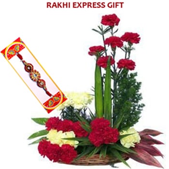 Carnations Basket with Rakhi Sameday