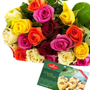 20 Mix Roses with 1Kg Soan Papdi 