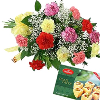 Carnations and Soan Papdi Combo 