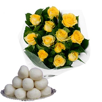 Rasgulla with Yellow Roses for Janmashtami