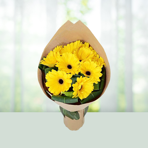 8 Yellow Gerbera Flowers Bouquet