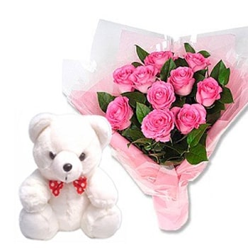 Pink Roses N Teddy Bear 