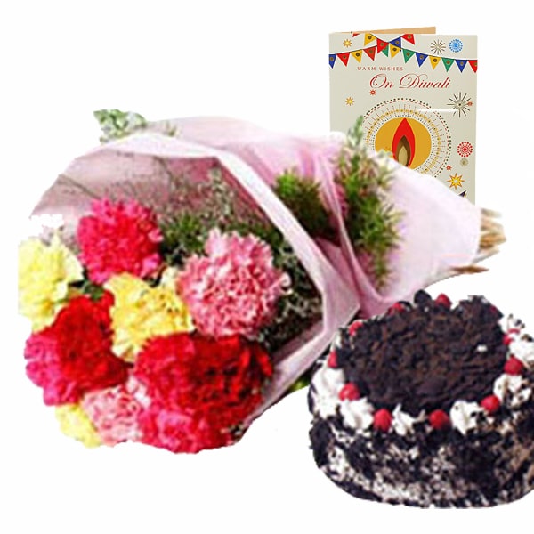 Diwali Wish with Carnations N Cake 