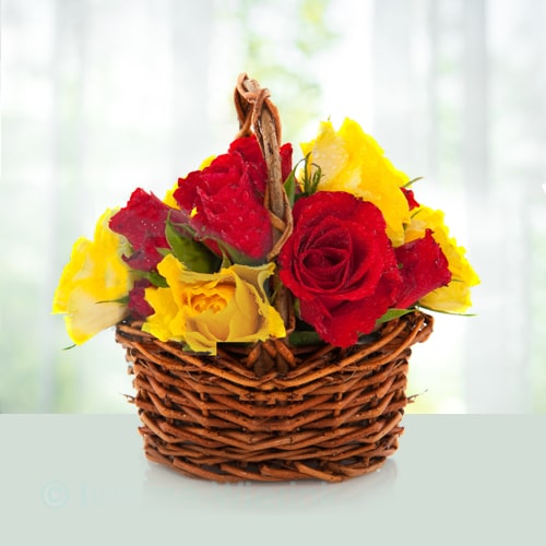 Flowers Basket of Red and Yellow Roses 