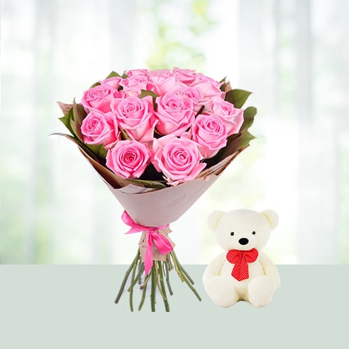 Flowers Bouquet With Teddy Combo 