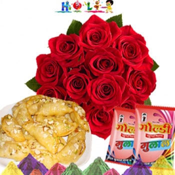 Roses With Gujjias for Holi 