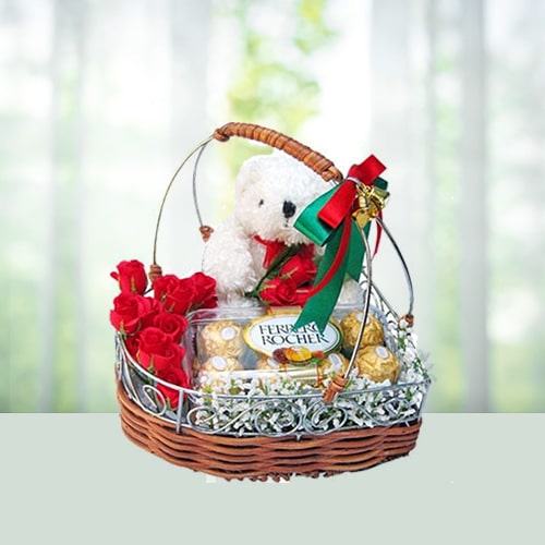 Flower Teddy N Chocolate Hamper 