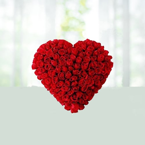 75 Red Roses Heart Shaped for Valentine Day Gifts to India 