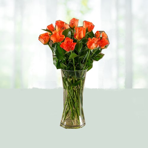 Orange Roses in a Glass Vase 