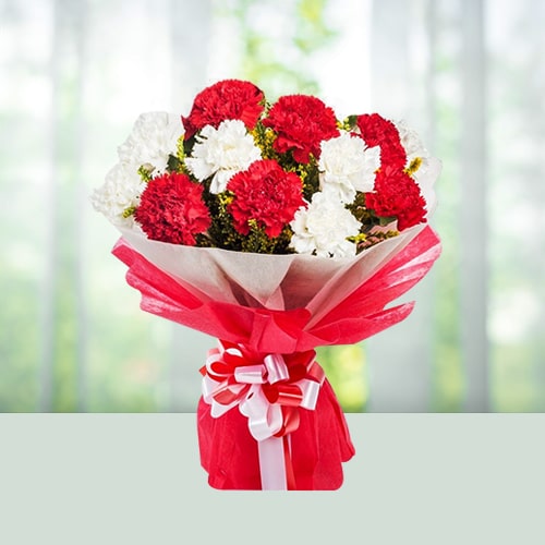 Red N White Carnation Flowers Bouquet 