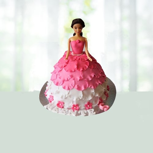 White N pink Doll Cake 