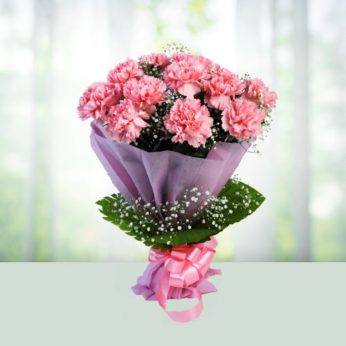 12 Pink carnations bouqet 