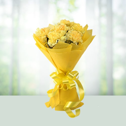 12 Yellow Carnations Flower Bouquet