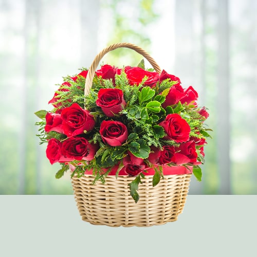 Basket of 30 Red Roses Flowers 