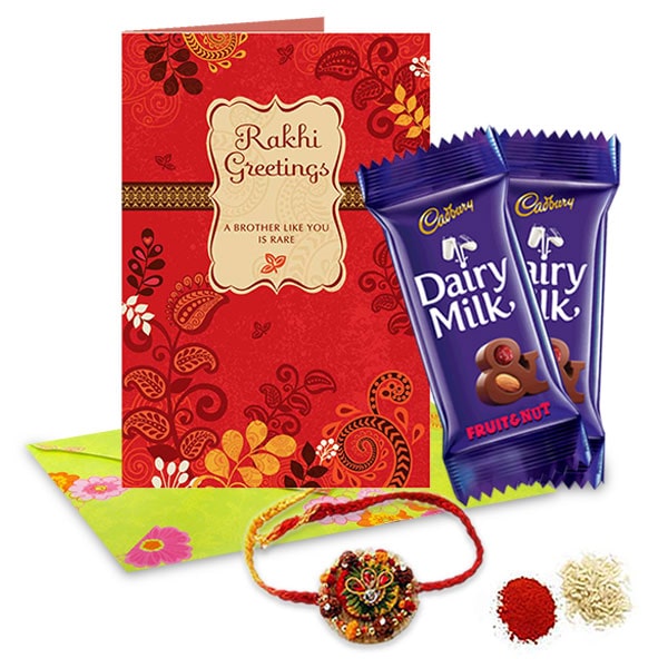 Designer Rakhi set with Cadbury dairy milk.