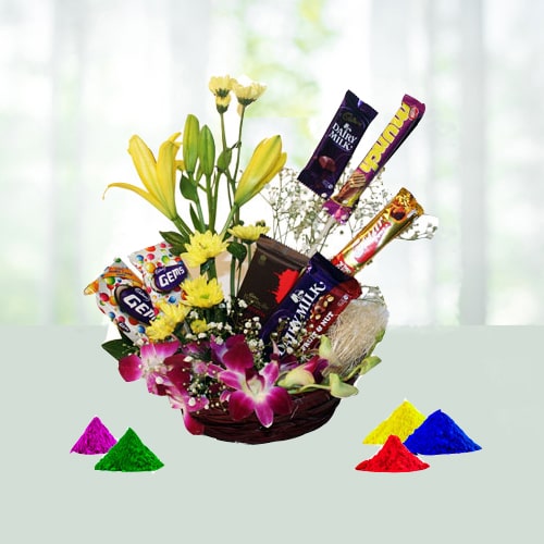 Exotic Flower N chocolate hamper For Holi