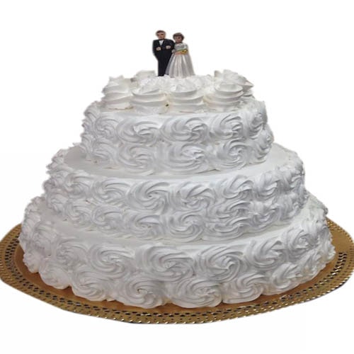 Three Tier White Rose Cake 