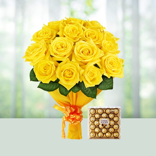 Yellow Roses with Ferrero Chocolates 