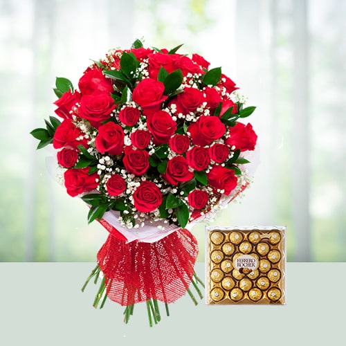 35 Red Roses with Chocolates