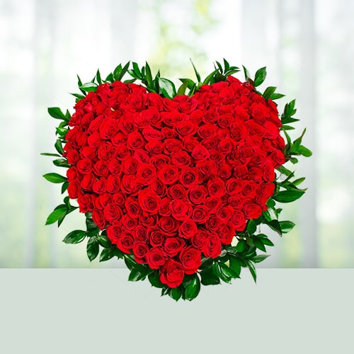 Surprise Love- 100 Roses Heart Shape Arrangement 