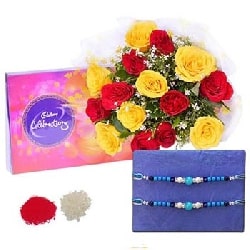 Rakhi with Cadbury n Red N Yellow Roses 