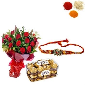 Rakhi with Ferrero Rocher and Red Roses