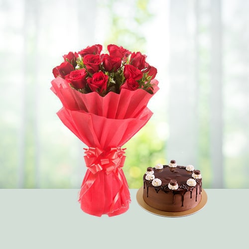 Red Roses N chocolate truffle cake 