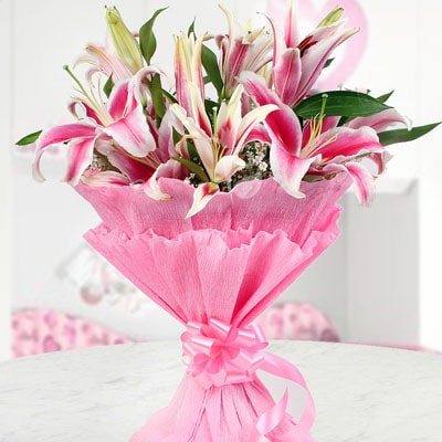 Preety pink Lilies Bouquet 