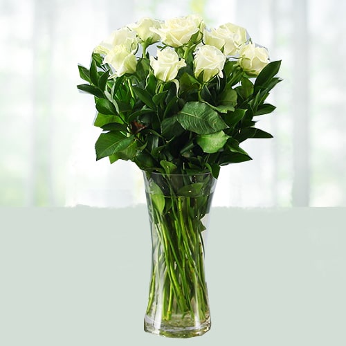 White Roses in a Glass Vase 