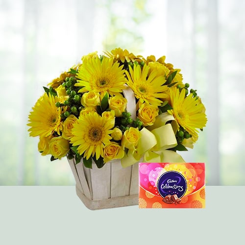 Yellow Flowers with Chocolates 